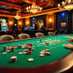 Exciting poker game at https://king88b.us.com/ casino with colorful chips and thrilling atmosphere.