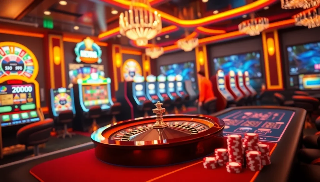 Experience thrilling online gaming at NEW88 with vibrant slot machines and roulette tables.