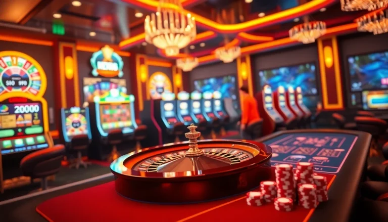 Experience thrilling online gaming at NEW88 with vibrant slot machines and roulette tables.