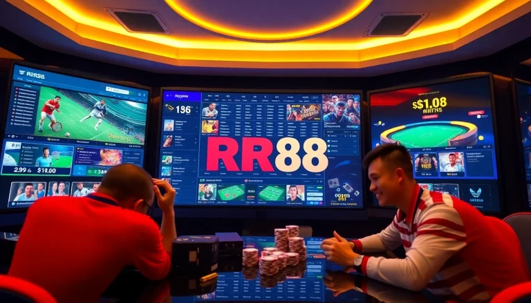 Engaging scene showcasing Nhà cái RR88's modern online betting interface with vibrant graphics.