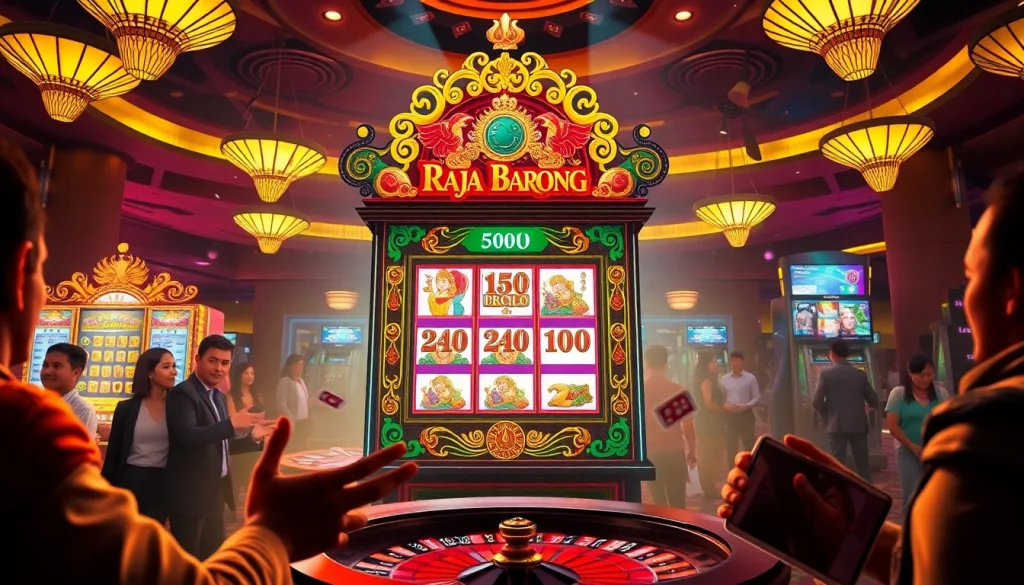 Experience the thrill of raja barong slot amidst an exciting casino atmosphere filled with vibrant lights and engaging gameplay.