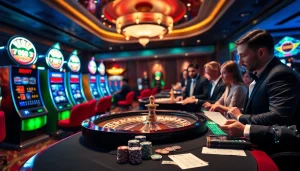 Exciting gameplay at https://rr88.navy/ with vibrant roulette and poker action in a luxurious casino.