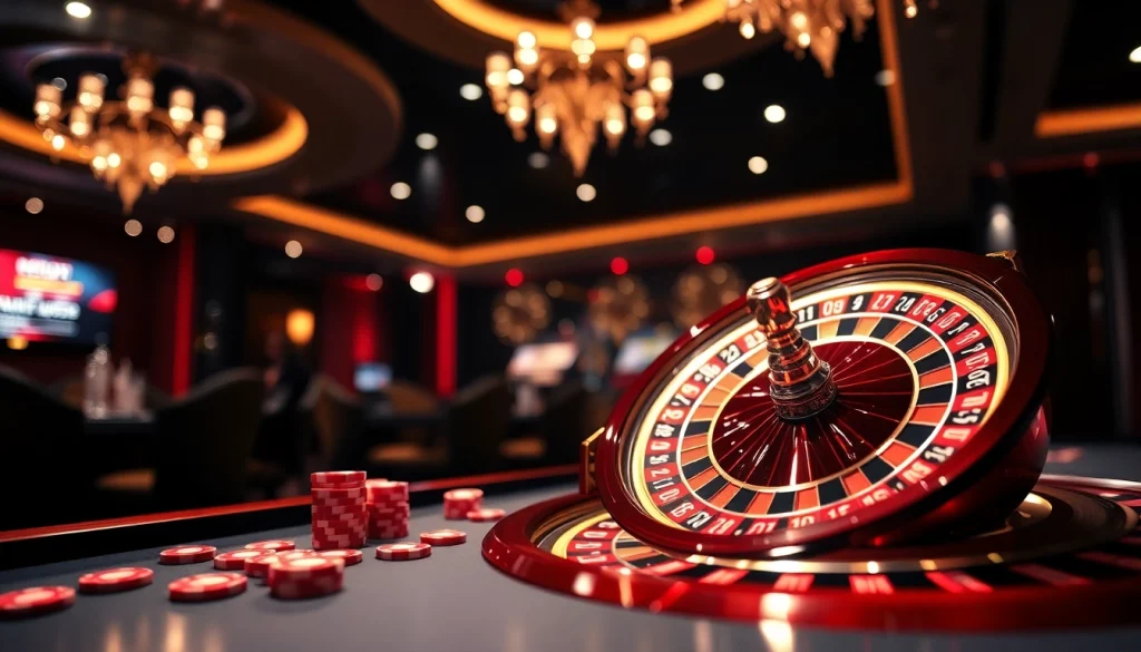 Win55 casino scene highlighting a vibrant roulette table with high-tech betting interface.