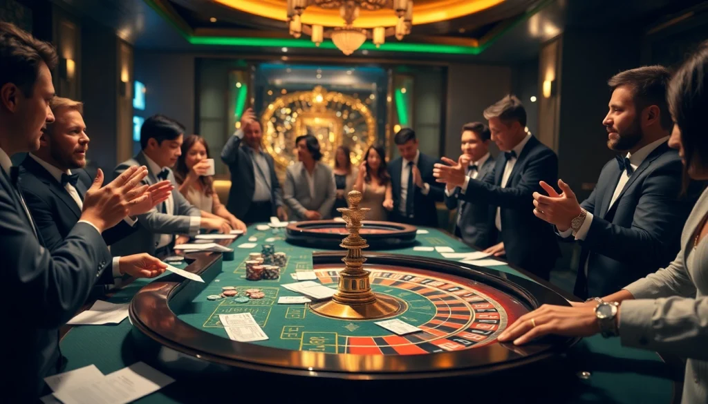Kèo nhà cái action at a casino table with excited players and colorful chips.