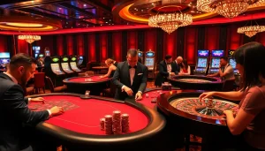 Engage in thrilling gameplay at MANCLUB with exciting casino tables and vibrant poker chips.