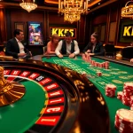 Engage in premium casino action with KK55-themed roulette and poker tables.