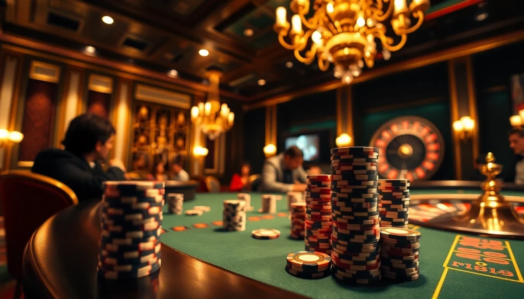 Poker chips stack as players engage in a thrilling game at kjcpro.it.com, highlighting elite gambling excitement.