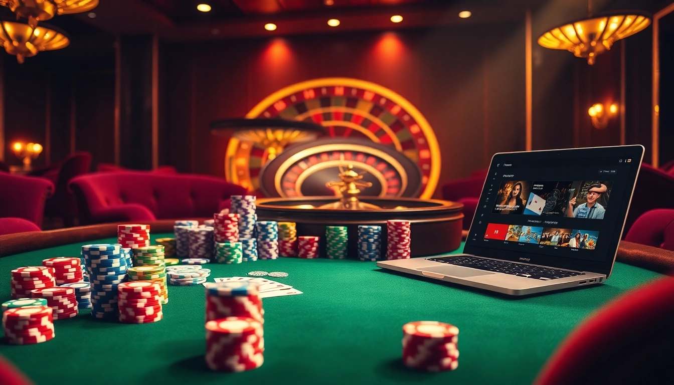 Experience high-stakes excitement at Luck8's live casino table with vibrant poker chips and cards.