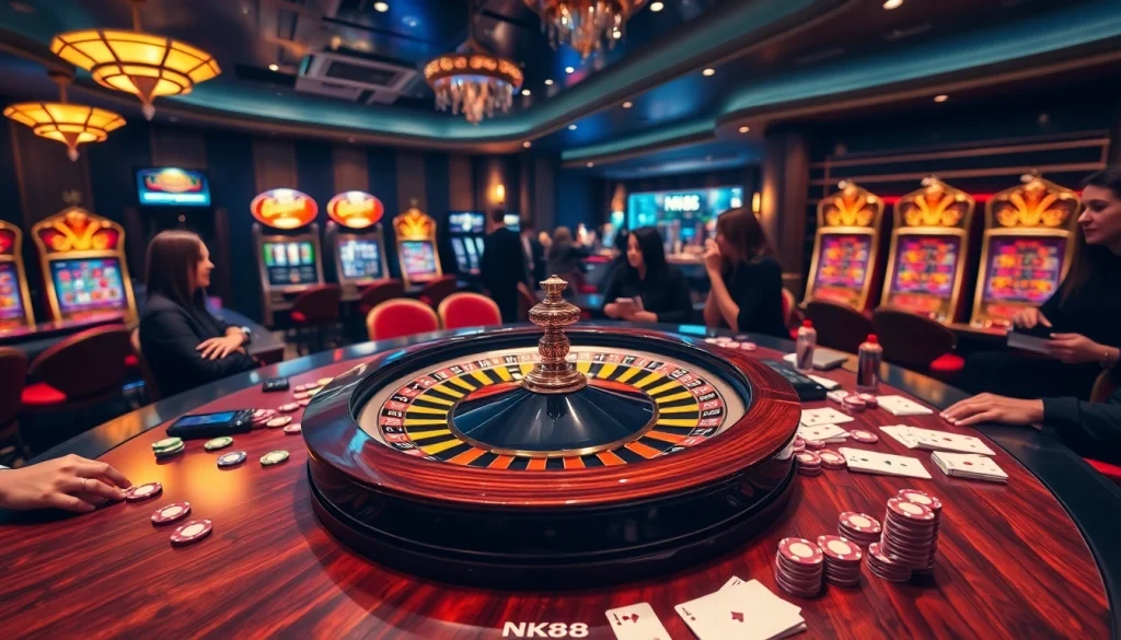 Experience excitement at NK88 casino with a high-stakes roulette game showcasing vibrant colors.