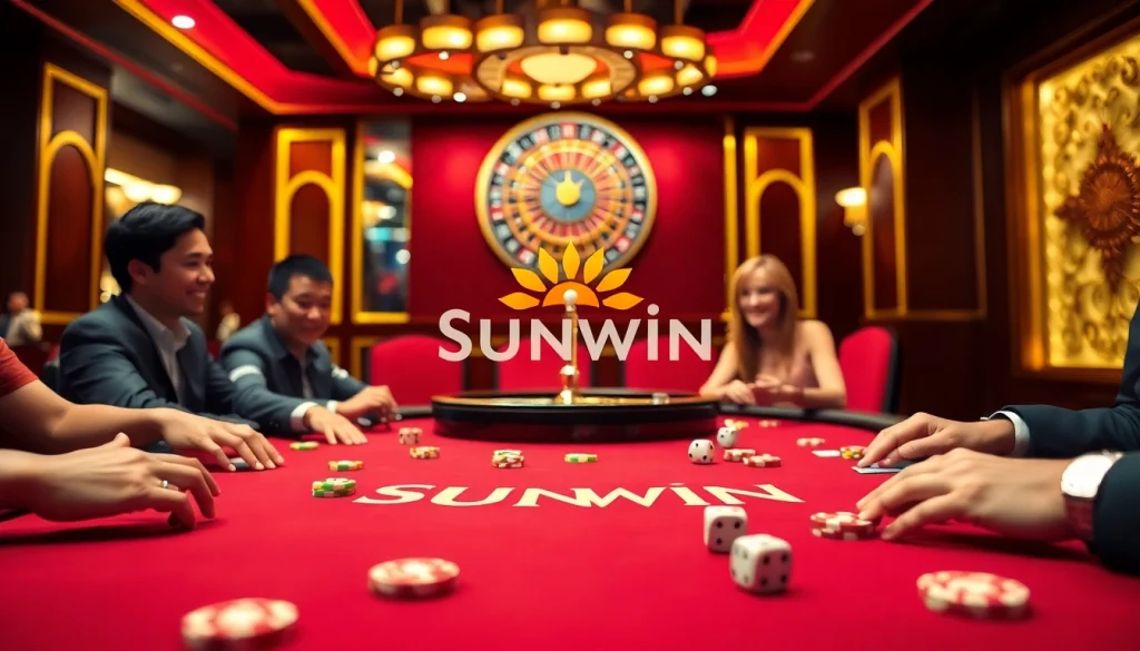 Experience SUNWIN thrills at an exciting poker table with colorful chips and vibrant gameplay.
