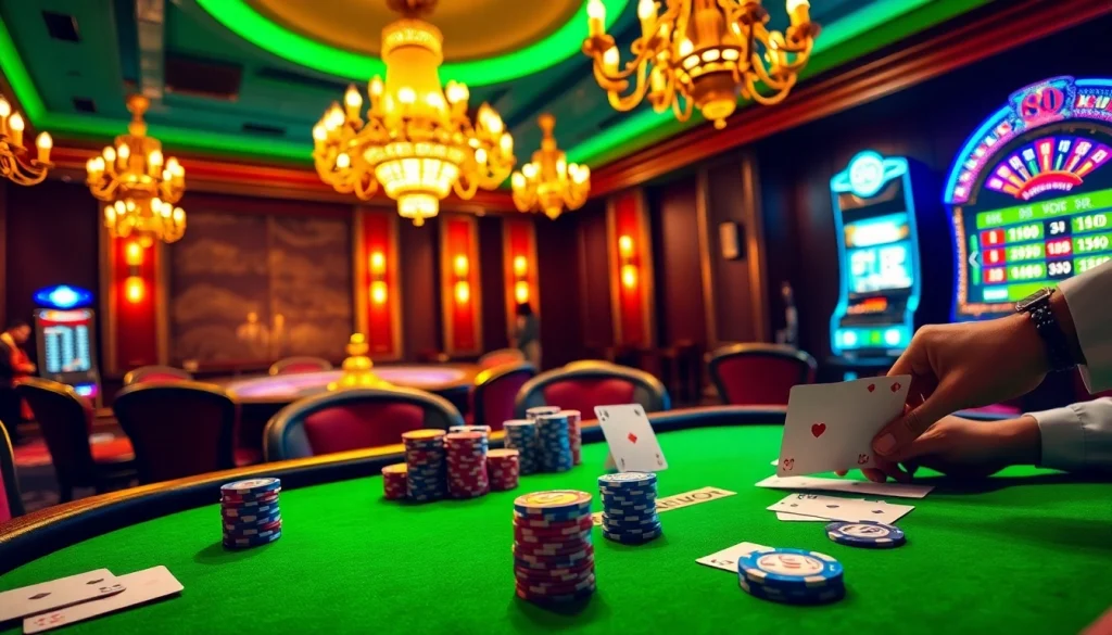 Exciting casino scene showcasing poker chips and a roulette wheel with 88i elements for gamblers.