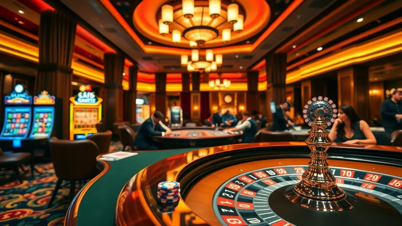 Experience thrilling gameplay at GK88's captivating casino with poker chips and roulette.