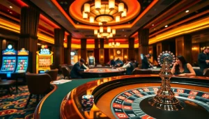 Experience thrilling gameplay at GK88's captivating casino with poker chips and roulette.