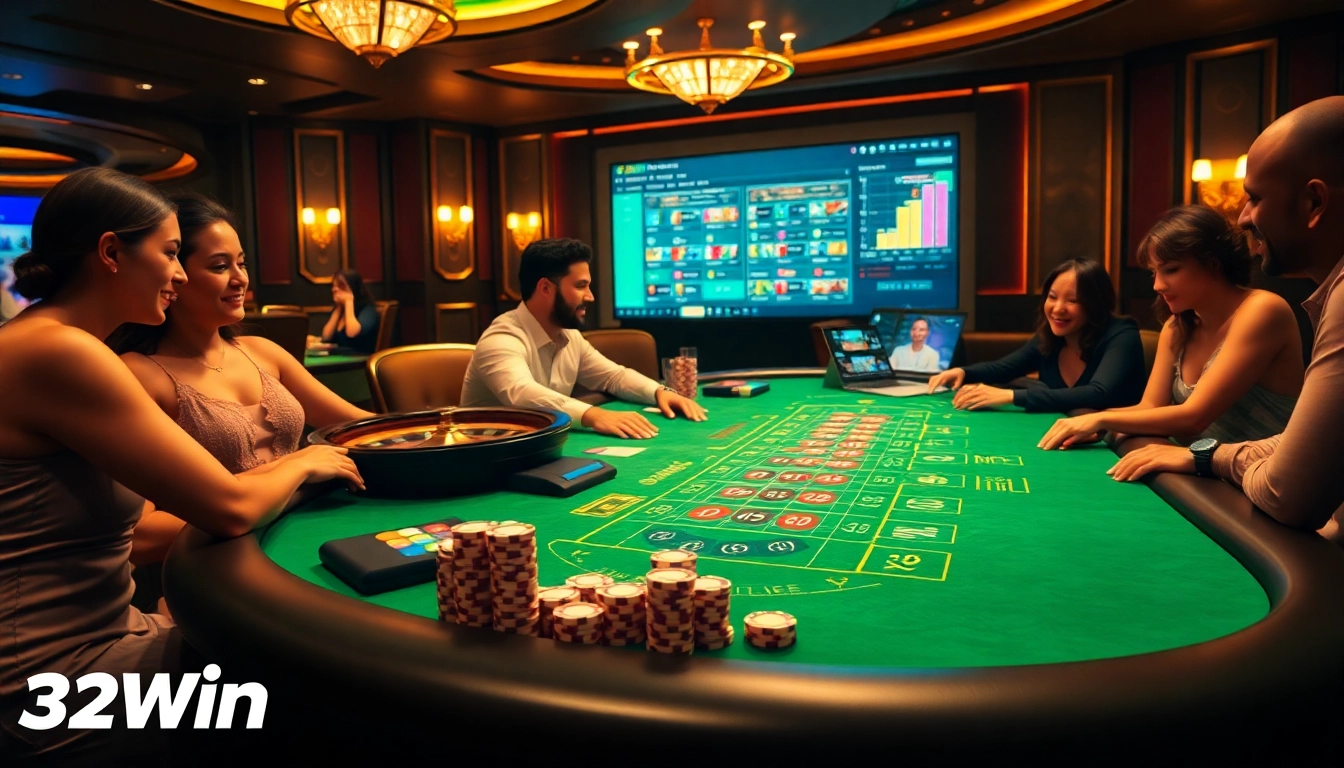 Experience the thrill of gaming at 32Win's luxurious casino with blackjack and roulette.