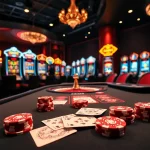 Engaging scene of online gambling at https://sumvip.mom/, featuring poker, roulette, and vibrant slot machines.