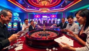 Engaging casino experience with players at the roulette, featuring rr88 com branding.