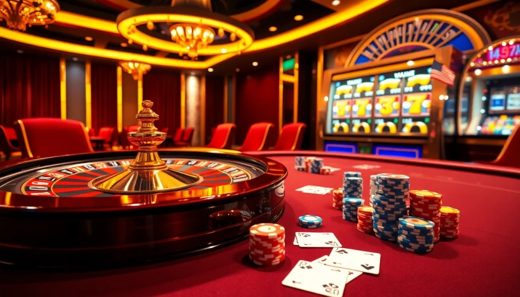 Experience the excitement of 58win with a vibrant casino scene filled with roulette and poker action.