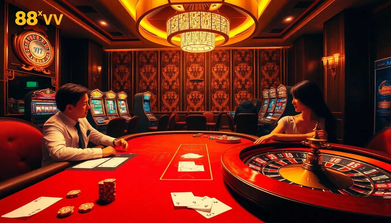 Players enjoying a game at the lavish 88vv casino, showcasing a luxurious poker experience.