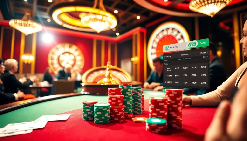 Players at a luxurious casino table enjoying a game while https://kk55.host/ branding is featured prominently.