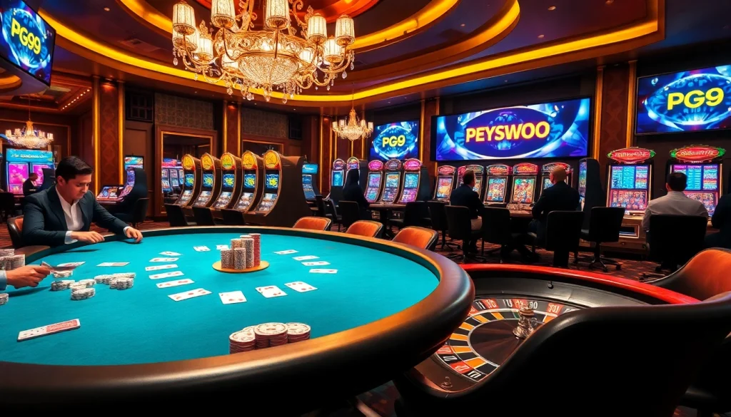 Dynamic poker action at PG99 casino, showcasing high-stakes gameplay with chips and cards.