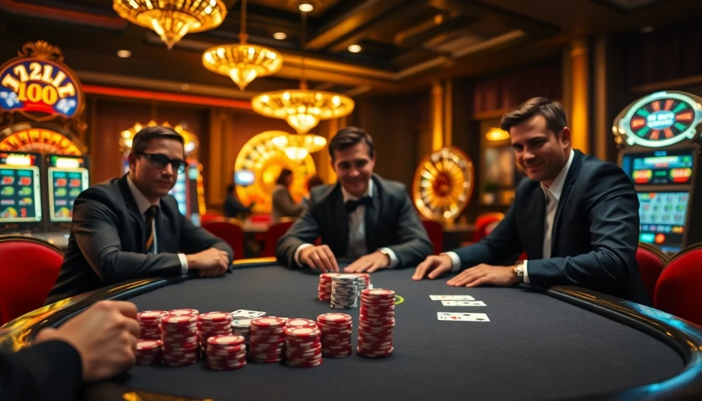 Exciting poker game in a luxurious casino setting at https://pg88sr.com/ with professional players and vibrant atmosphere.