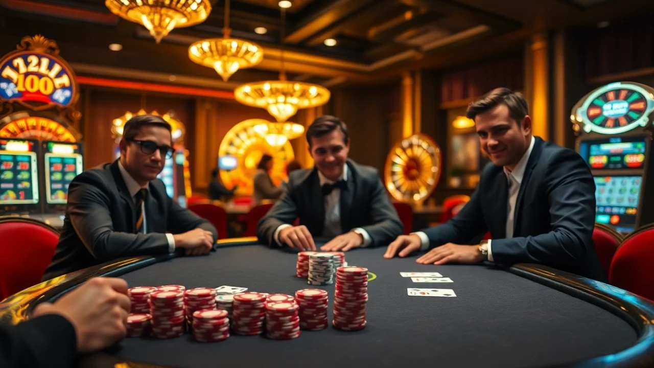 Exciting poker game in a luxurious casino setting at https://pg88sr.com/ with professional players and vibrant atmosphere.