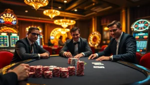Exciting poker game in a luxurious casino setting at https://pg88sr.com/ with professional players and vibrant atmosphere.