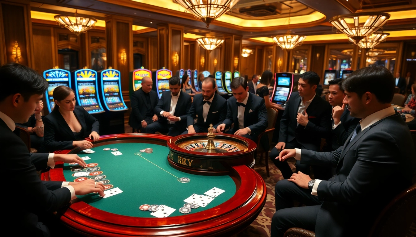 Players engaging in high-stakes poker at RIKVIP casino, showcasing excitement and strategy.
