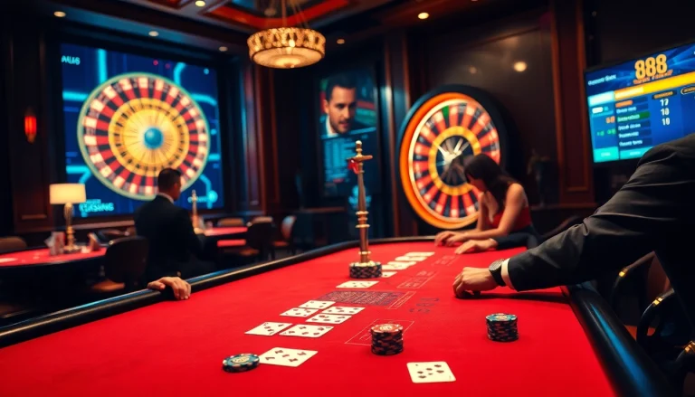 Engage in the excitement of 88i đăng nhập at a luxurious casino table with players and vibrant games.