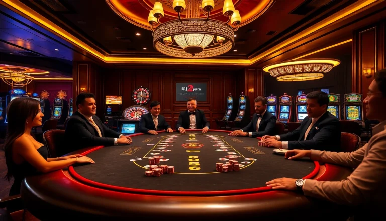 Players engage in a professional poker game at kjc.pizza, showcasing excitement and luxury.