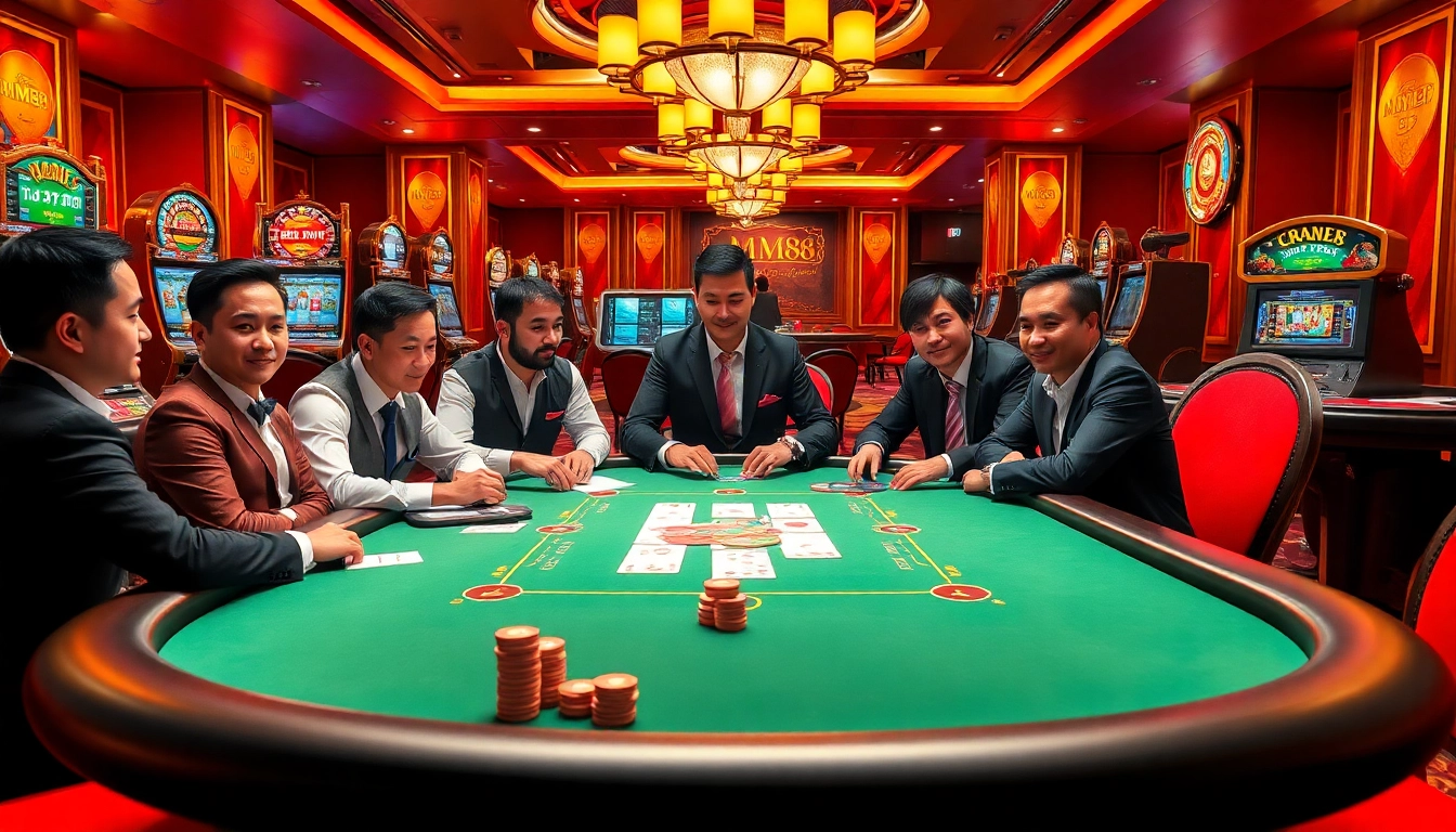 Immerse in the excitement of MM88 casino with vibrant slot machines and high-stakes poker action.