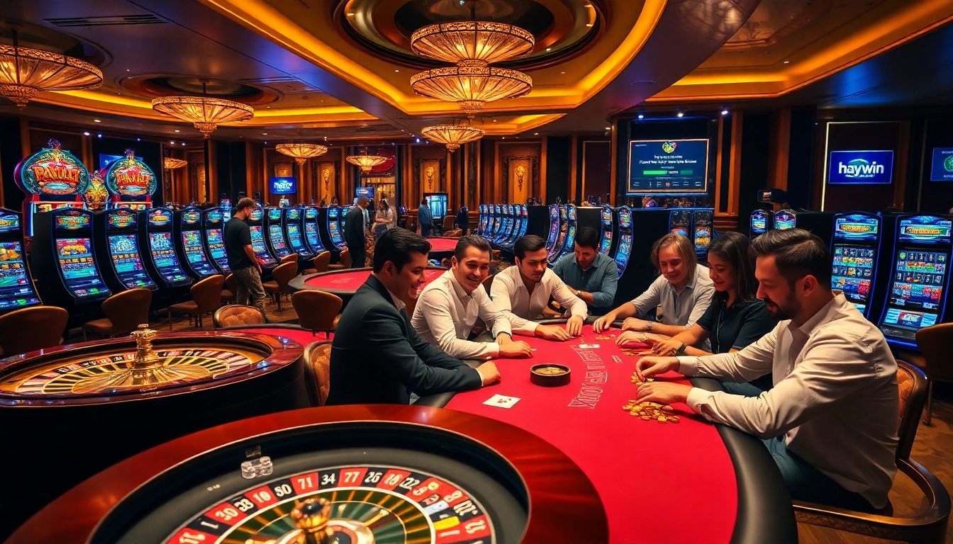 Experience high-stakes poker excitement at hay.win in a luxurious casino setting.