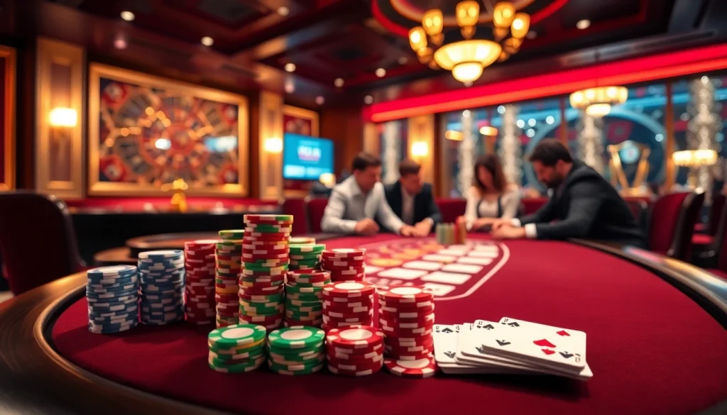 Experience high-stakes poker at vvjl6 com with vibrant chips and an elegant casino atmosphere.