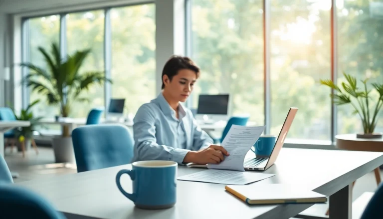 Filling out the eta uk application form at a modern desk with bright lighting.