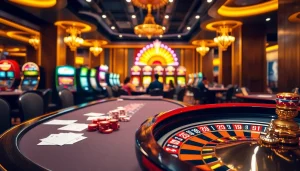Experience the excitement of gambling at https://xx88.se.net/ with vibrant casino tables, slots, and a roulette wheel.
