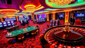 Players engaging with thrilling casino games at the luxurious Thabet gaming table.