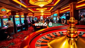 Players enjoying vibrant casino games at win678, featuring roulette and slot machines.