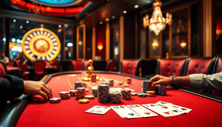 Players enjoying a poker game at a high-stakes table featuring Lc 88 elements for an exciting gambling experience.