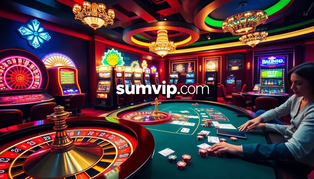 Experience thrilling gameplay at sumvip com with vibrant slot machines and elegant casino tables.