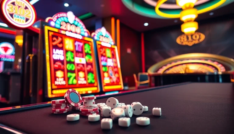 Experience the excitement of nổ hũ with vibrant slot machines in a luxurious casino setting.