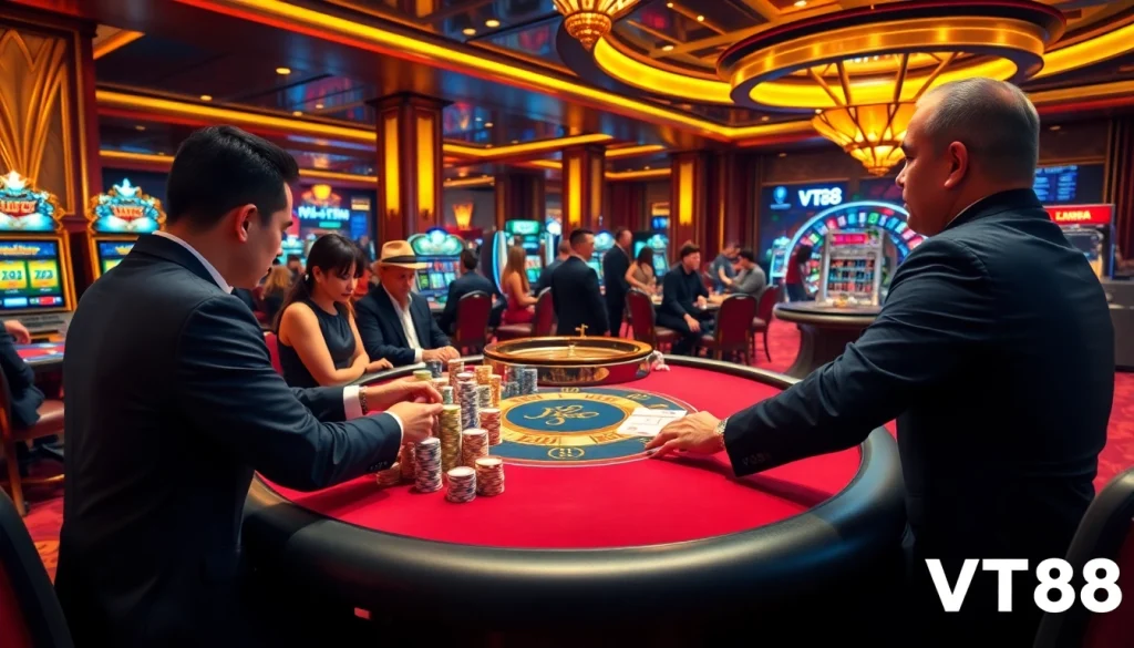 Experience the thrilling gaming action at VT88 casino with vibrant poker and slot games.
