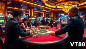 Experience the thrilling gaming action at VT88 casino with vibrant poker and slot games.