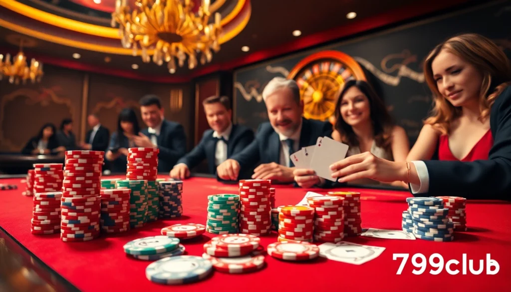 Experience the thrill of gaming at 789club with vibrant poker tables and roulette wheels.