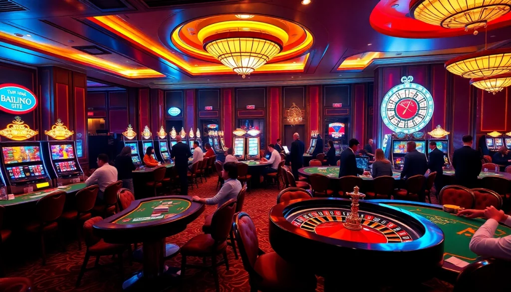 Tập đoàn truyền thông TPJ highlights an engaging casino scene with players excitedly playing poker and blackjack.