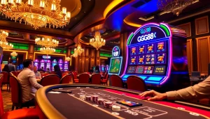 Engage with the thrilling GG88 Tech slot machine in a luxurious casino setting.