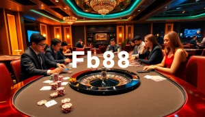Engage with thrilling casino excitement at Fb88 featuring poker chips and vibrant games.