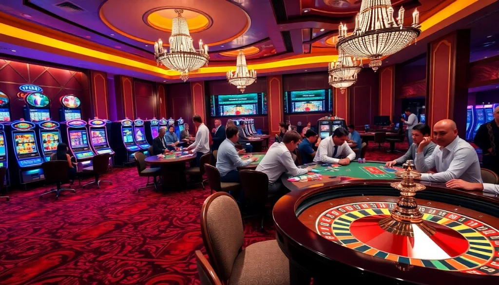 Experience thrilling gameplay at https://kjc.money/ with vibrant casino interiors and excited players.