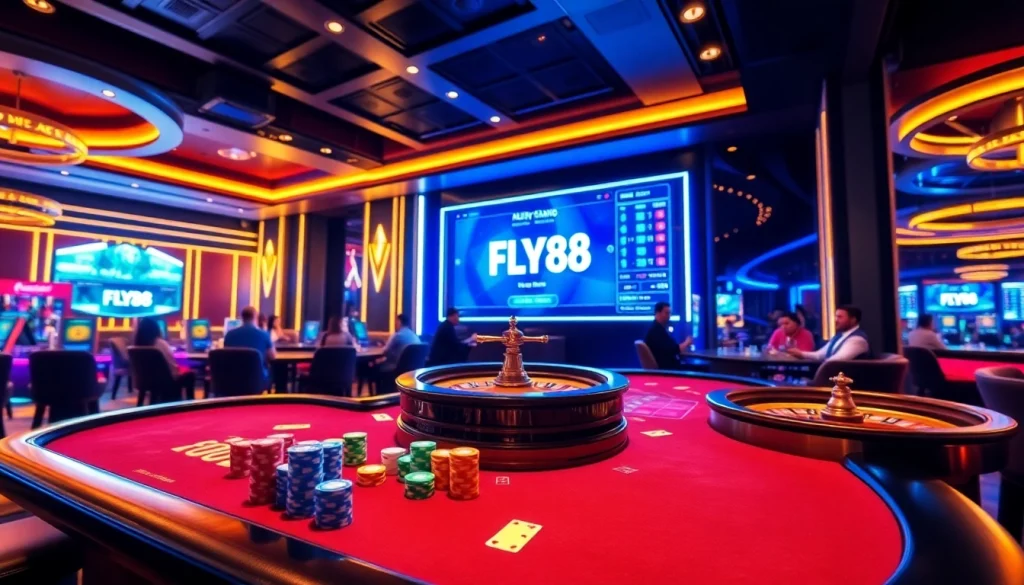 Experience FLY88 excitement with vibrant casino gaming tables and interactive betting.