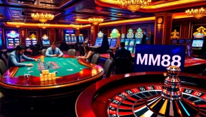 Exciting gameplay at MM88 casino with poker, roulette, and slot machines.