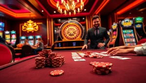 Exciting GG88 casino scene featuring poker tables and roulette wheels.